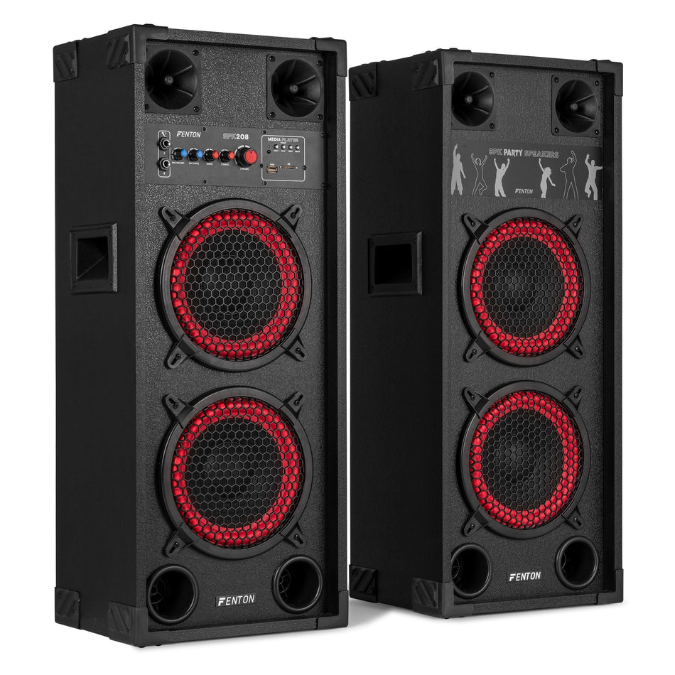 Fenton SPK-208 - Sistema de Altavoces Activos PA de 800W con Doble Woofer de 8", Bluetooth y Karaoke