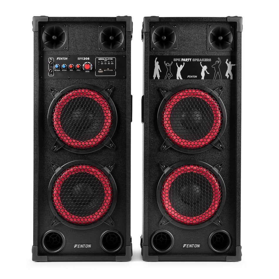Fenton SPK-208 - Sistema de Altavoces Activos PA de 800W con Doble Woofer de 8", Bluetooth y Karaoke