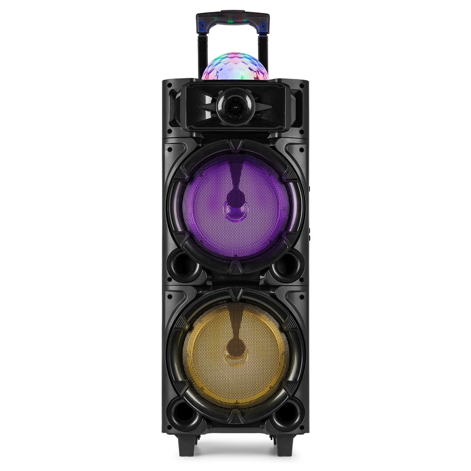 Fenton LIVE290 - Estación de Karaoke Móvil con Doble Woofer de 8" y Show de Luces Disco