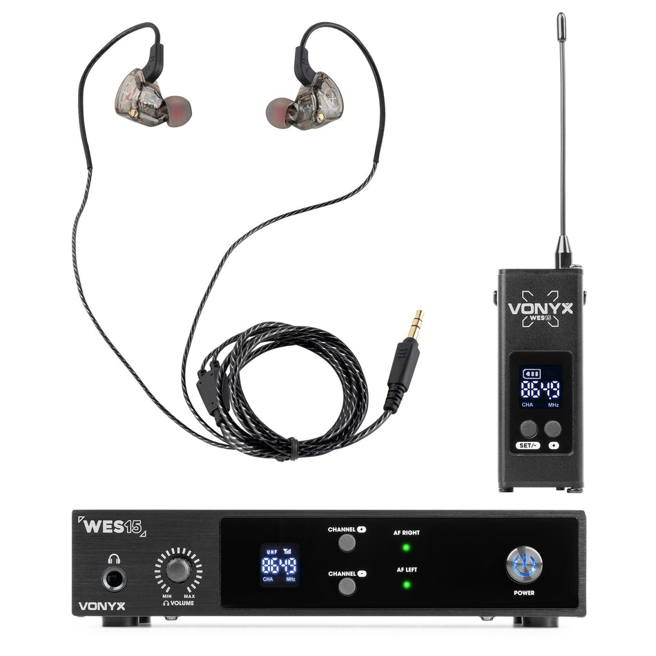VONYX WES15 - Sistema de monitorización intrauditivo inalámbrico UHF de 16 canales - Tempo Shop