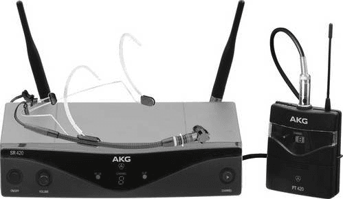 AKG WMS420 Headworn Set Band B1 - Sistema inalámbrico UHF con petaca PT420, micrófono de diadema C555 L y receptor SR420 (748,1–751,9 MHz)