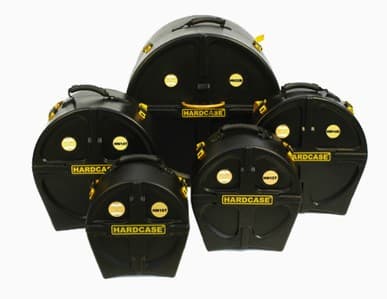 Hardcase HFUSION2 - Pack de estuches 10"/12"/14FT/20B + caja 14", apilables, resistentes al clima y con ruedas en el bombo