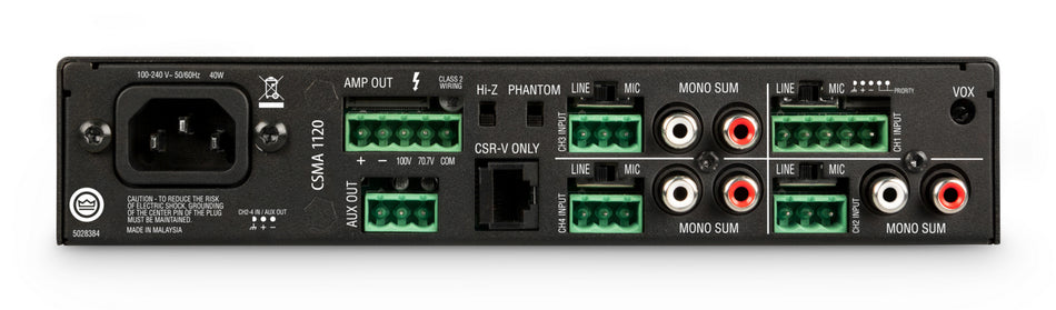 JBL Professional CSMA 1120 - Mezclador/amplificador comercial 4 entradas, 120 W, 70/100 V y 4/8 Ω