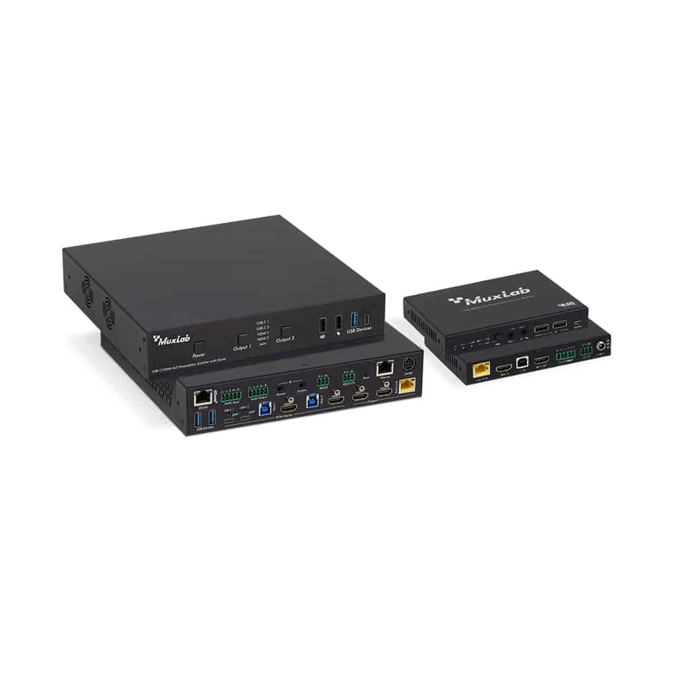 MuxLab IMU-500532 - Switcher de Presentación USB-C/HDMI 4x2 con Dante
