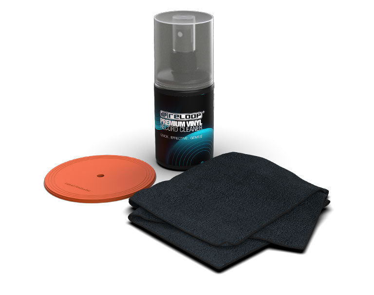 Reloop Kit de Cuidado Premium 3-en-1 para Vinilo - Spray limpiador 200 ml, paño de microfibra antiestático y protector de etiqueta de silicona