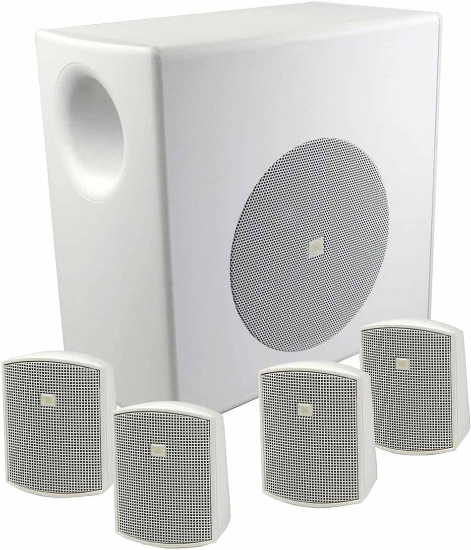 JBL Control 50 - Sistema subwoofer–satélite de montaje en superficie (blanco, 4 satélites + 1 subwoofer)