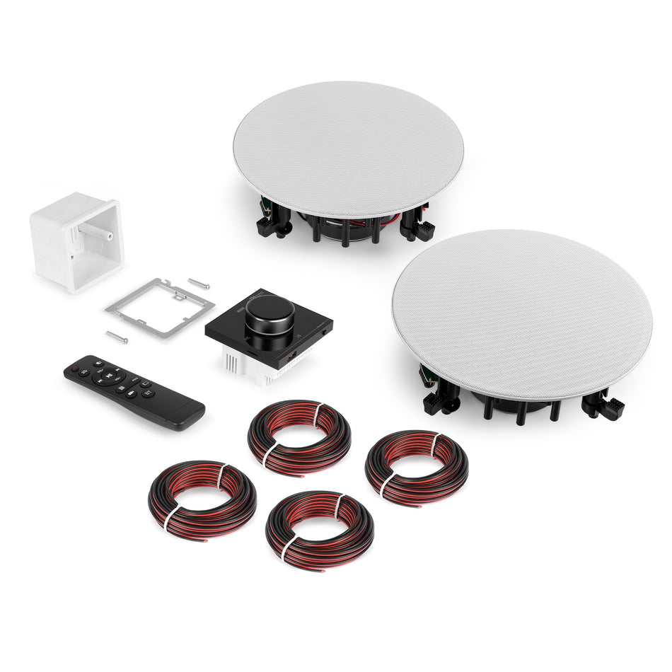 Power Dynamics Powerline B50BSet - Conjunto de Sonido Hi-Fi con Amplificador de Pared y Altavoces de Techo