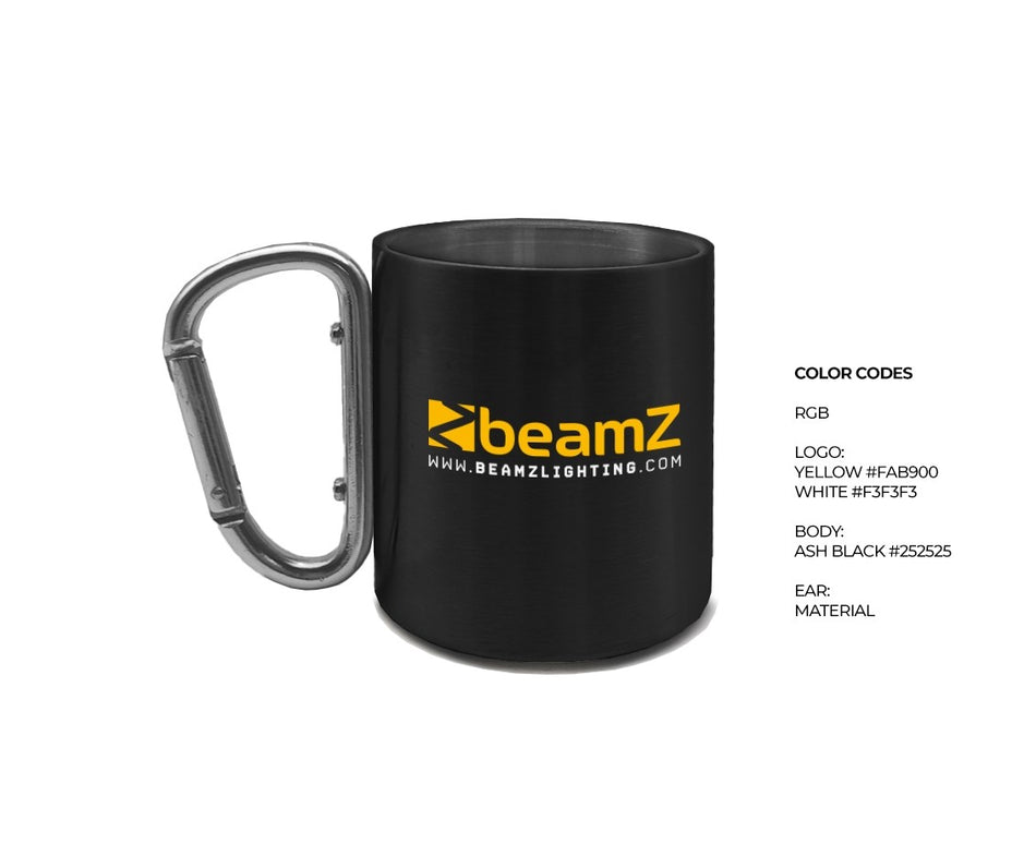 beamZ Thermo Mug 280 ml - Taza térmica de acero inoxidable con asa mosquetón para técnicos y DJs