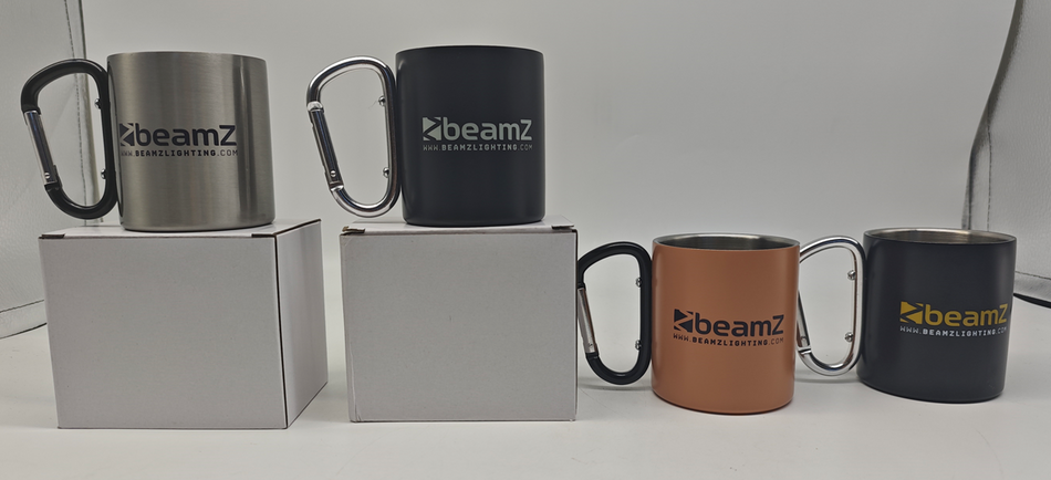beamZ Thermo Mug 280 ml - Taza térmica de acero inoxidable con asa mosquetón para técnicos y DJs