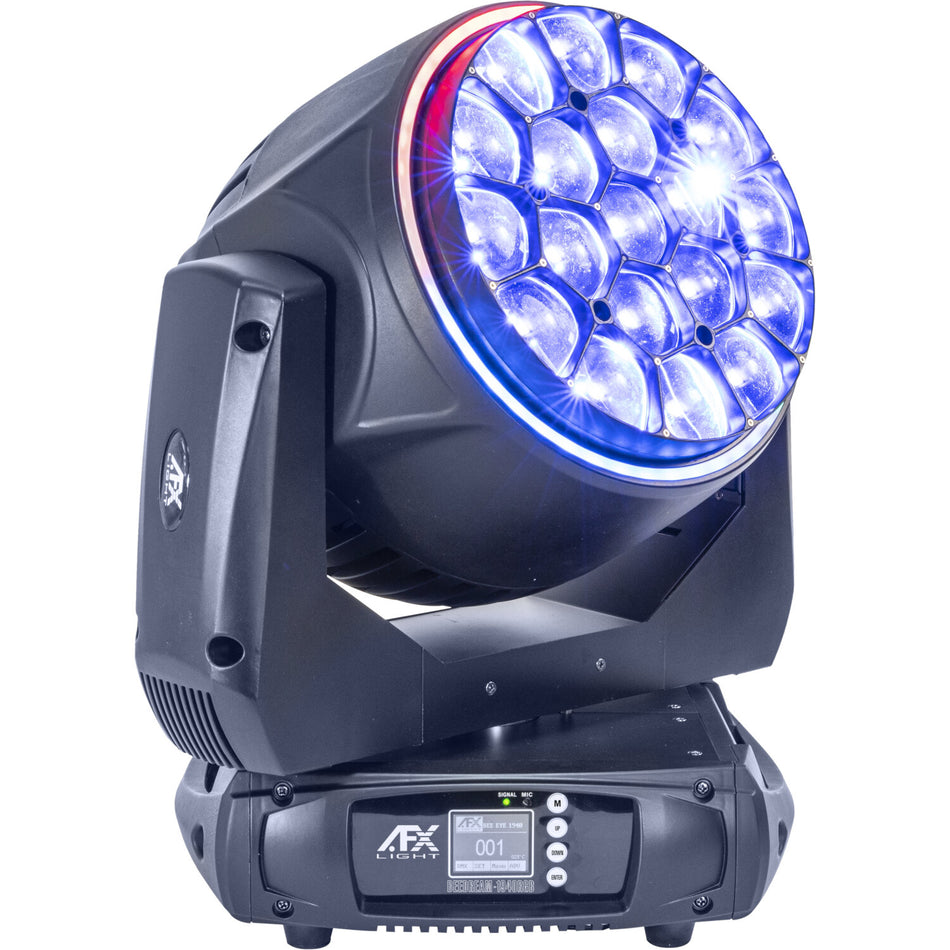 CABEZA BEE EYE WASH ZOOM CON EFECTO ANILLO Y LENTE FRONTAL GIRATORIO 19 LED 40W RGBW CON UN FLIGHT CASE