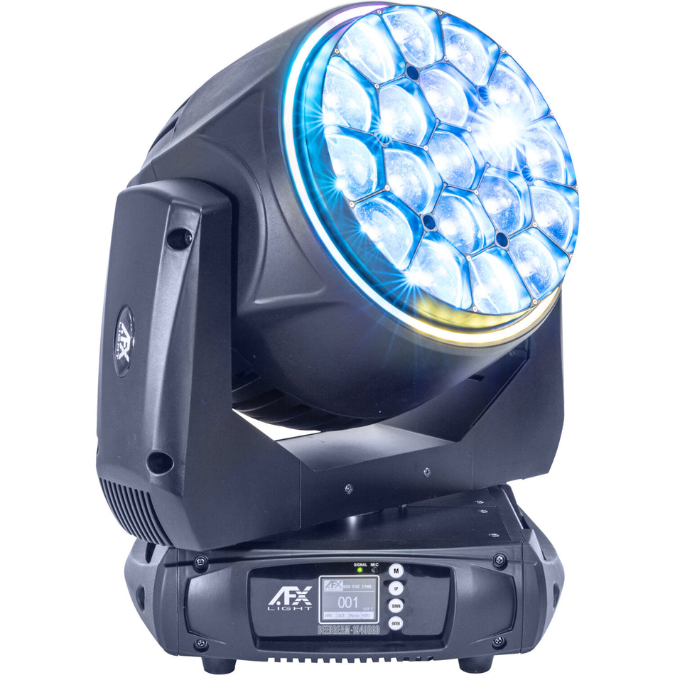 CABEZA BEE EYE WASH ZOOM CON EFECTO ANILLO Y LENTE FRONTAL GIRATORIO 19 LED 40W RGBW CON UN FLIGHT CASE