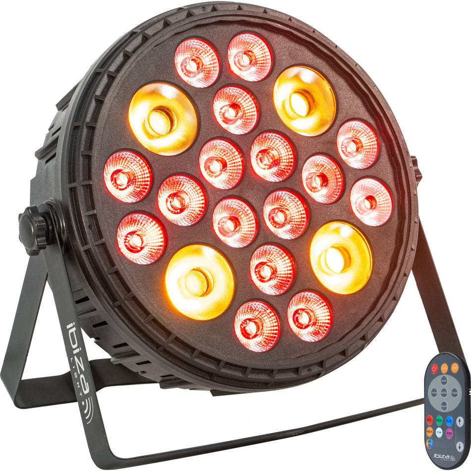 PROJETOR PAR EXTRA GRANDE - 16 LED 4W RGBW 4-EM-1 + 4 LED 30W ÂMBAR