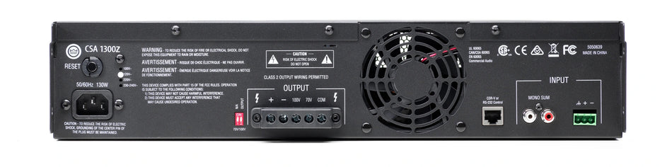 JBL Professional CSA-1300Z - Amplificador comercial 1 × 300 W con 70/100 V integrados, control CSR-V y RS-232 (2U)