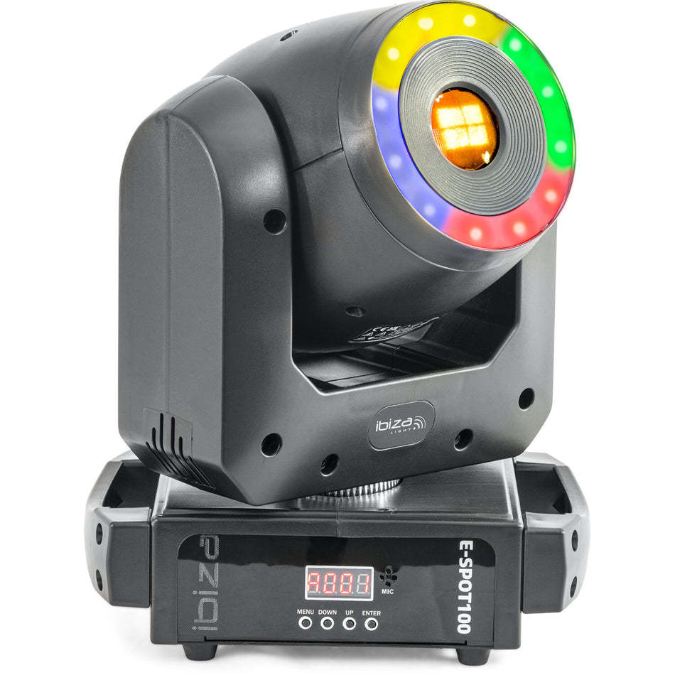 CABEZA MOVIL DE LED SPOT 100W y ANILLO RGB CON CONTROL DMX