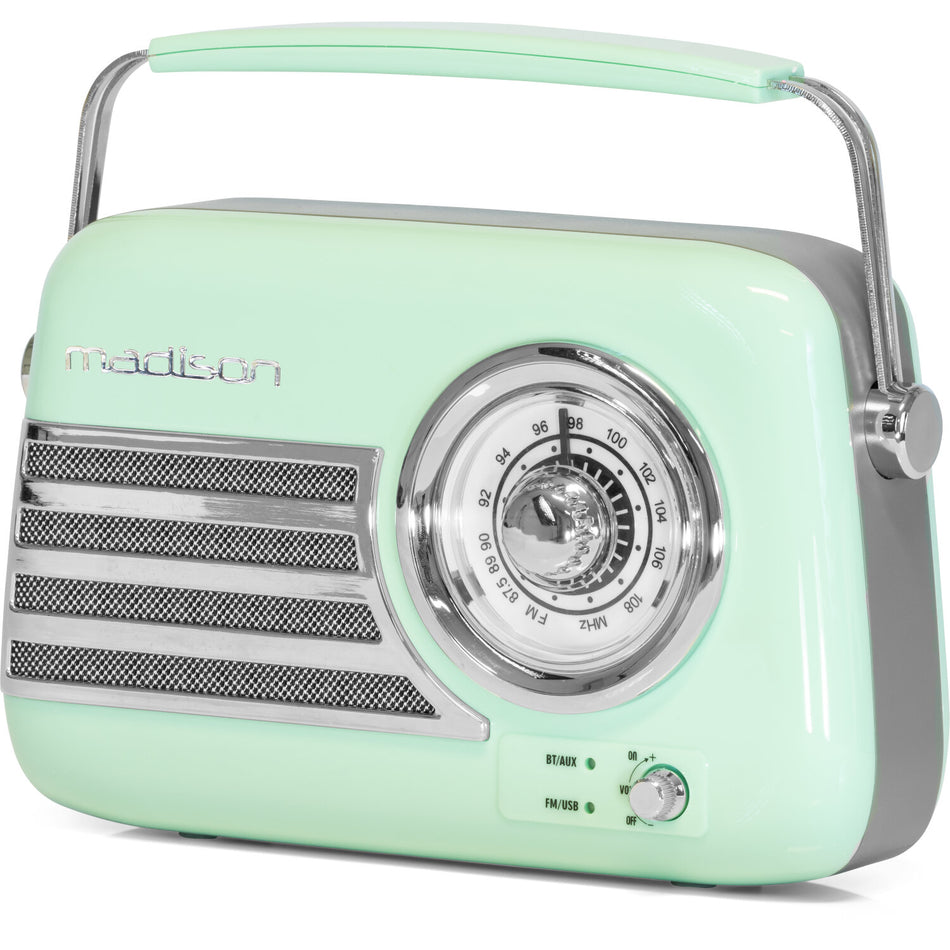 RÁDIO VINTAGE AUTÔNOMO COM BLUETOOTH, USB E FM 30W