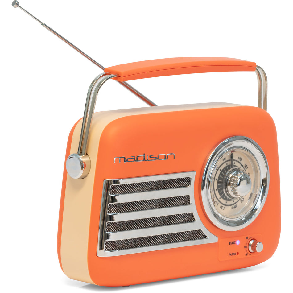 RÁDIO VINTAGE AUTÔNOMO COM BLUETOOTH, USB E FM 30W