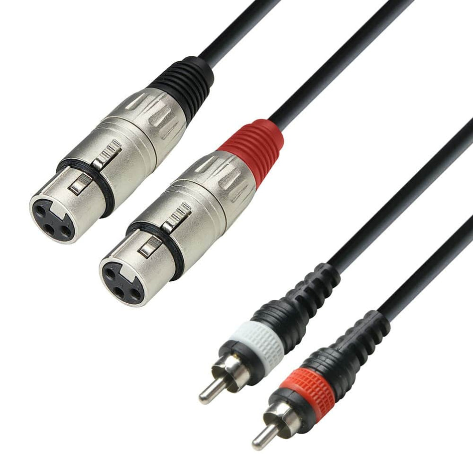 Adam Hall Cables 3 STAR TFC 0100 - Twin Cable | Adam Hall® 2 XLR Female x 2 RCA | 1 m
