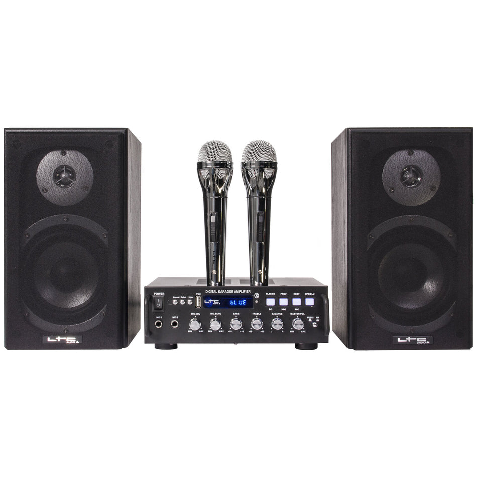 CONJUNTO KARAOKE LISTO PARA CONECTAR 2 x 75W CON BLUETOOTH Y CAMBIADOR DE VOZ