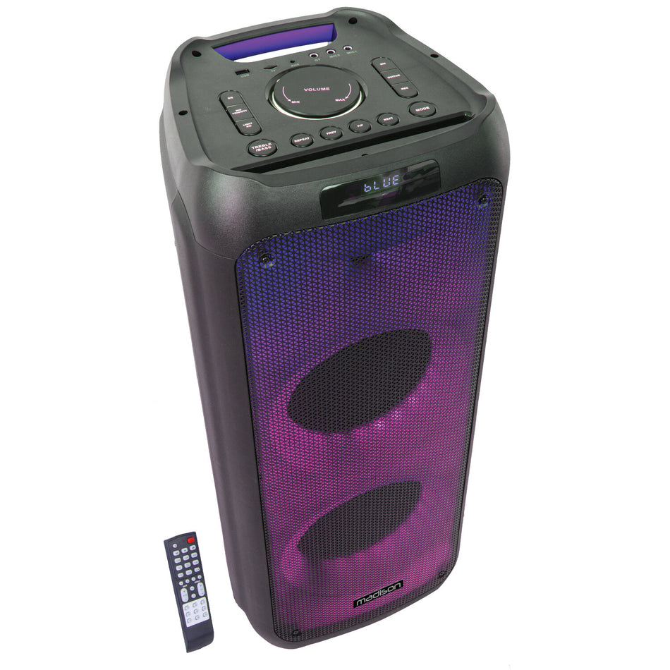 BAFLE DE SONIDO de gran potencia 2x 10/25cm - 1200W Con doble efecto LED, Bluetooth, USB, micro SD y FM