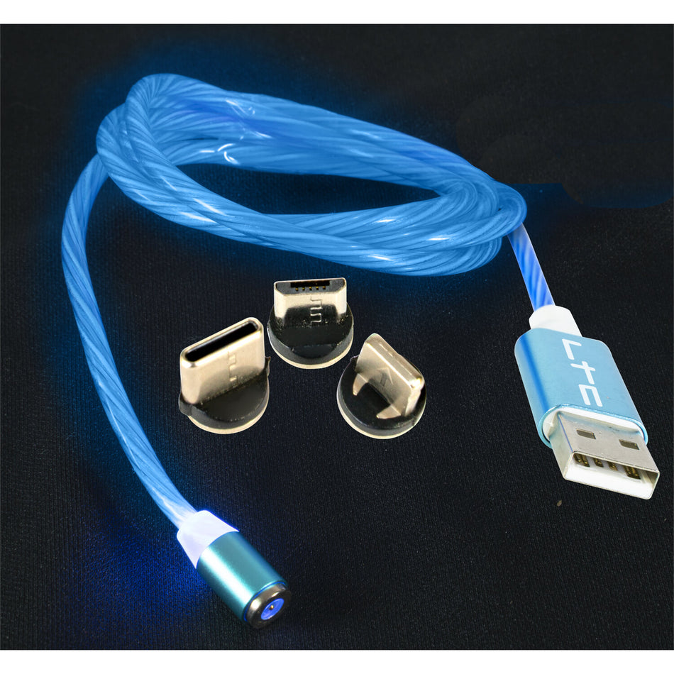 CABLE MAGNETICO LUMINOSO DE CARGA PARA TELEFONOS 1m - AZUL