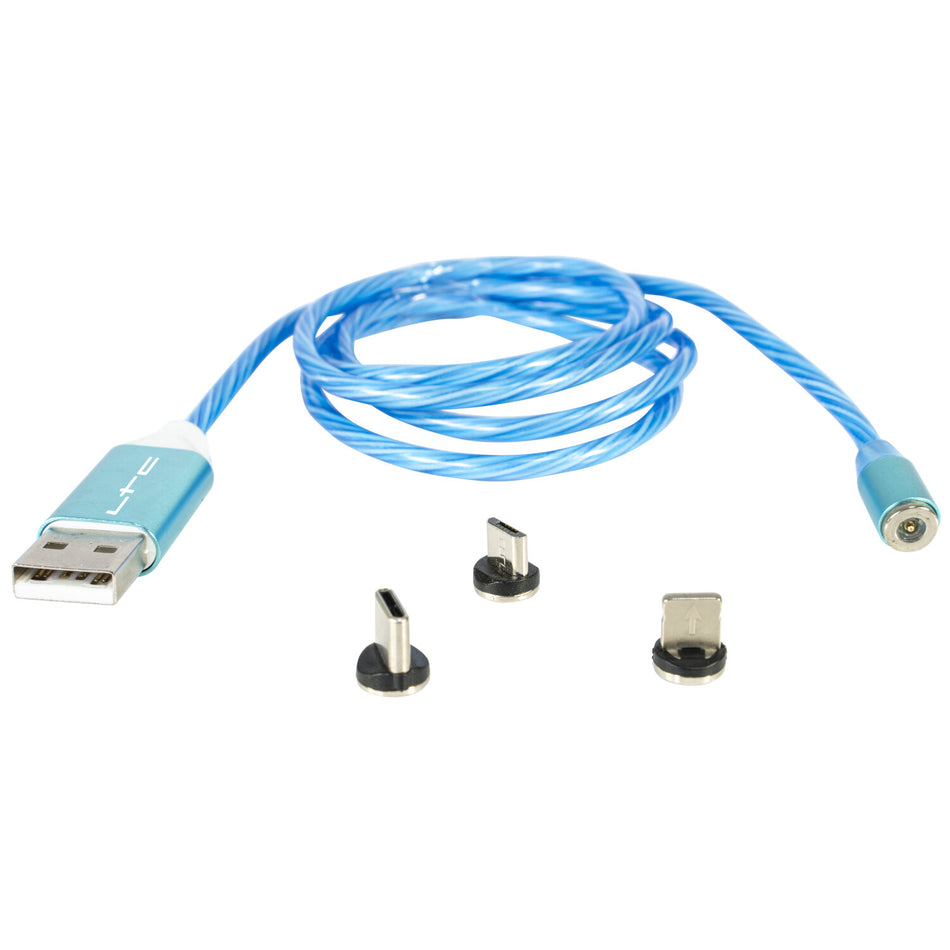 CABLE MAGNETICO LUMINOSO DE CARGA PARA TELEFONOS 1m - AZUL