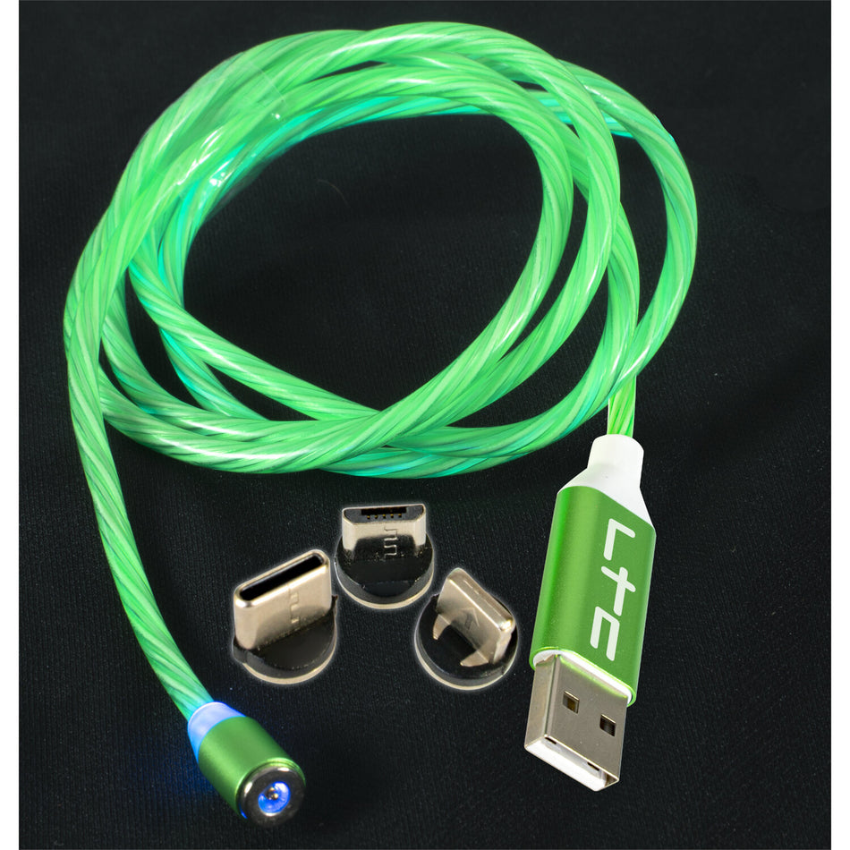 CABLE MAGNETICO LUMINOSO DE CARGA PARA TELEFONOS 1m - VERDE