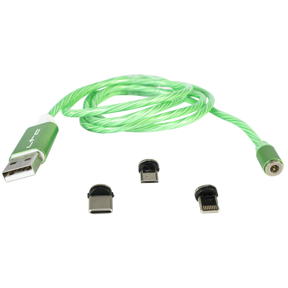 CABLE MAGNETICO LUMINOSO DE CARGA PARA TELEFONOS 1m - VERDE