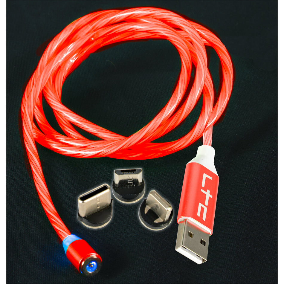 CABLE MAGNETICO LUMINOSO DE CARGA PARA TELEFONOS 1m - ROJO