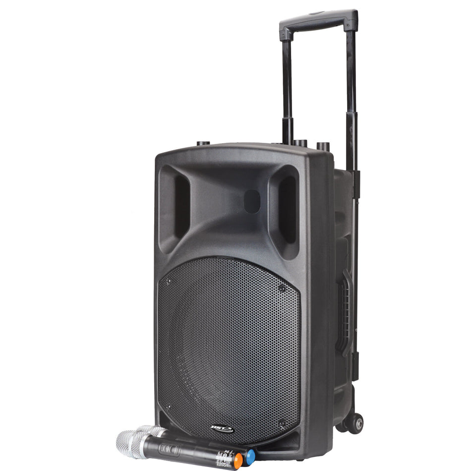 MEGAFONIA ACTIVA NOMADA CON LECTOR CD, BLUETOOTH Y DOS MICROFONOS UHF  12”/30cm - 400W