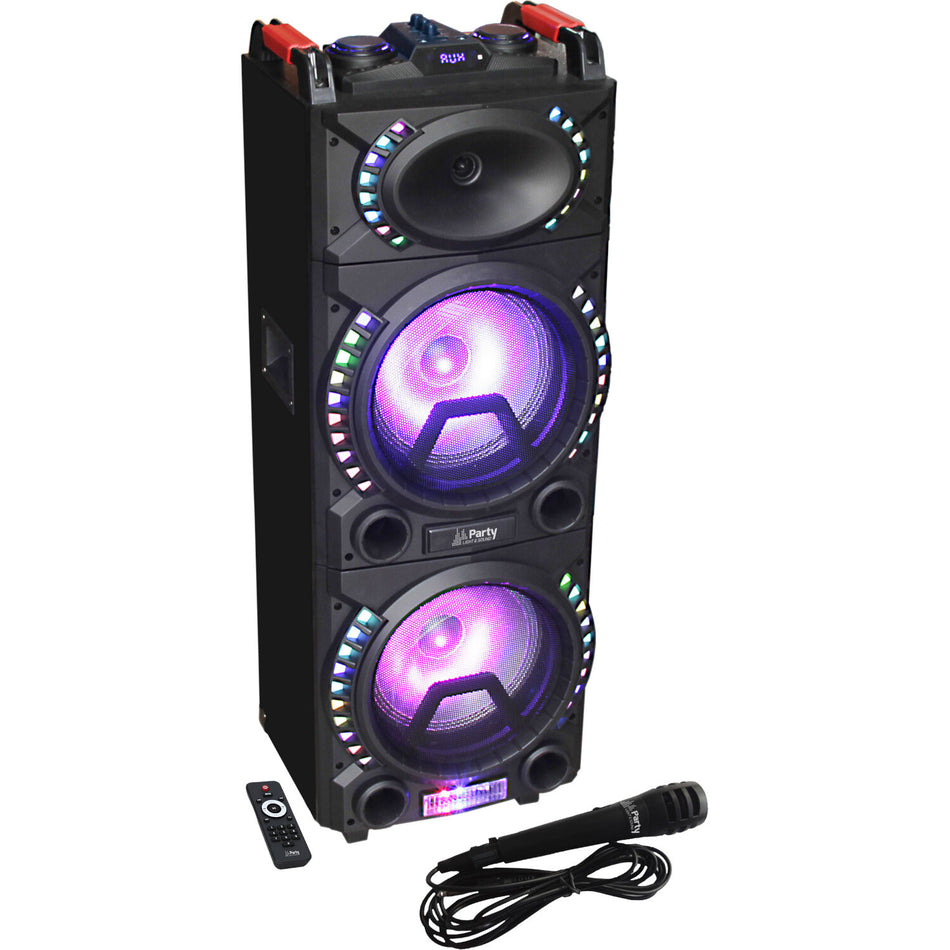 PARTY - UK - 2x10''  ACTIVE BOX WITH LED EFFECTS REC/USB/SD/BT/FM +1x WIRED MICROPHONE