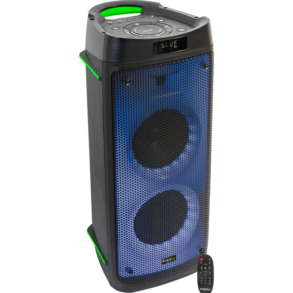 BAFLE DE SONIDO 2x 6.5”/16cm - 300W Con doble efecto LED, Bluetooth, USB, micro SD y mando a distancia