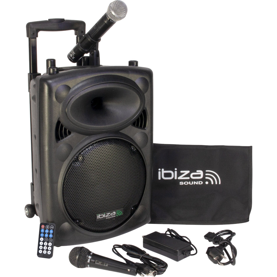 SISTEMA DE SONIDO PORTATIL AUTONOMO DE 10”/25CM CON USB-MP3, REC, VOX, BLUETOOTH, 1 MICRO VHF & 1 MICRO CON CABLE