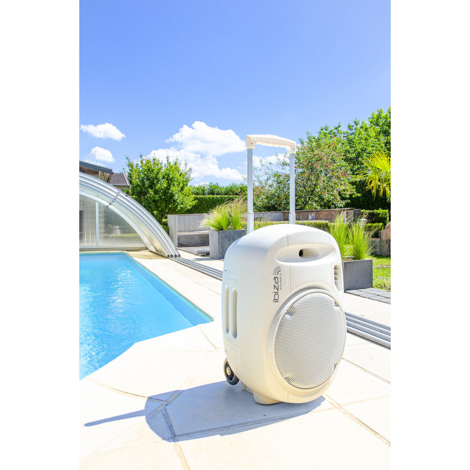 Ibiza Light & Sound PORT12UHF-WH-MKII – Sistema de sonorización portátil autónomo 12”/30 cm con USB-MP3, REC, VOX, Bluetooth y 2 micros UHF (Blanco)