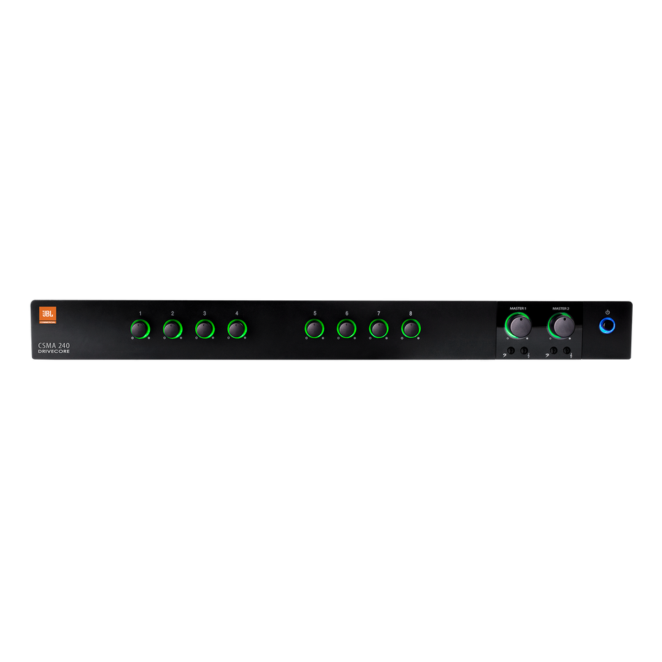 JBL Professional CSMA-240 - Mezclador/amplificador comercial de 8 entradas y 2 × 40 W (70/100 V y 4/8 Ω, 1U sin ventilador)