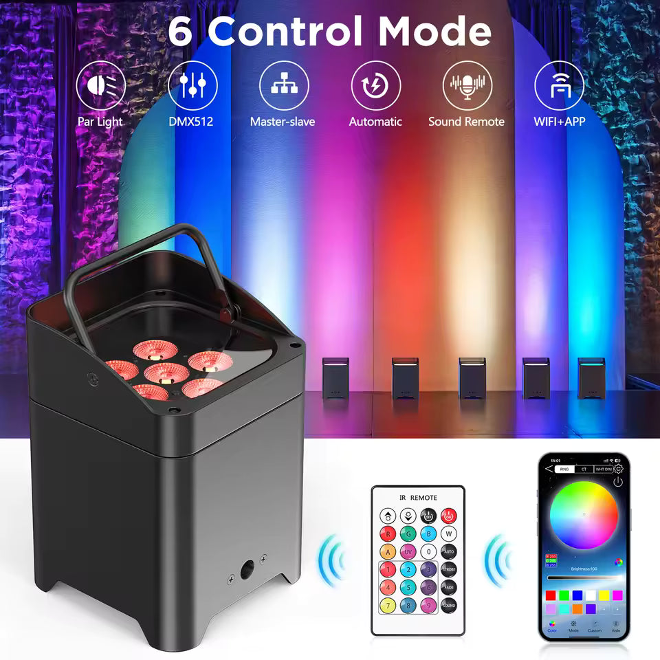 TEMPO TP-6x18W - Foco Par LED Inalámbrico a Batería RGBWA+UV 6en1 para DJ y Eventos - Tempo Shop