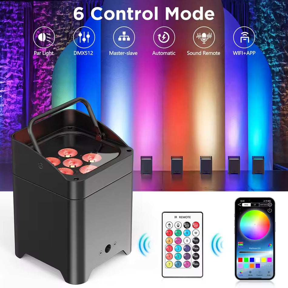 TEMPO TP-6x18W - Foco Par LED Inalámbrico a Batería RGBWA+UV 6en1 para DJ y Eventos - Tempo Shop