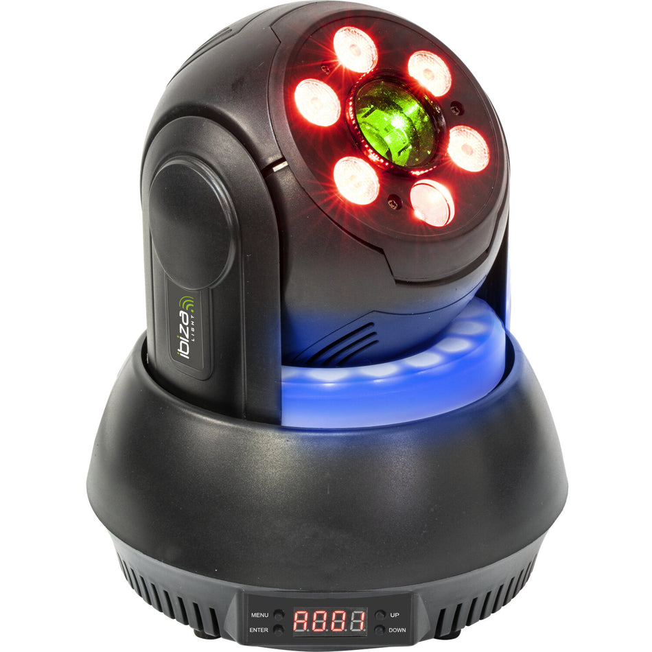 MOVING HEAD WITH LASER AND GOBOS, LED WASH AND LIGHTING RING