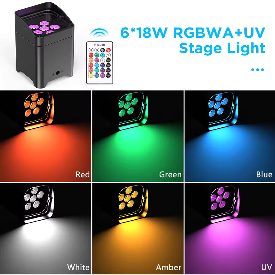TEMPO TP-6x18W - Foco Par LED Inalámbrico a Batería RGBWA+UV 6en1 para DJ y Eventos - Tempo Shop