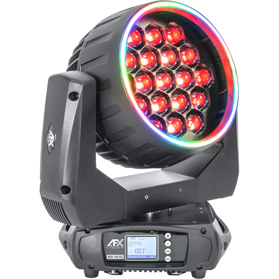 CABEZA MOVIL WASH ZOOM CON EFECTO ANILLO 19 LED 40W RGBW CON  FLIGHT CASE