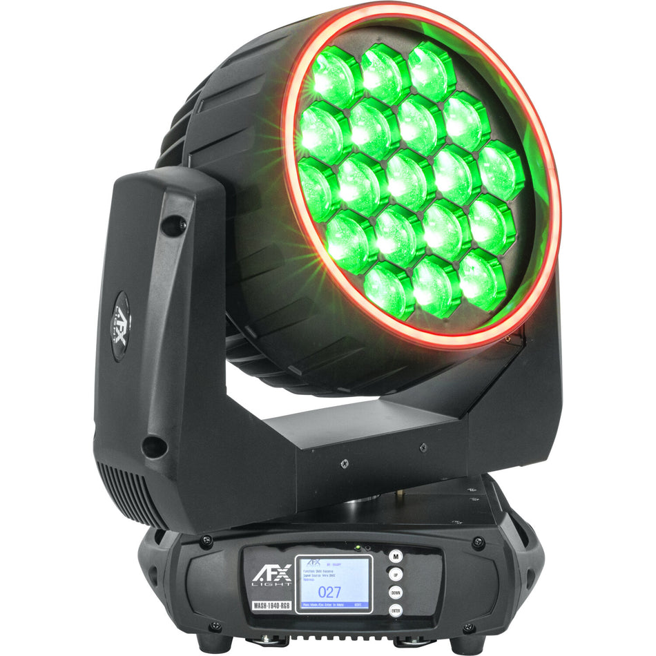 CABEZA MOVIL WASH ZOOM CON EFECTO ANILLO 19 LED 40W RGBW CON  FLIGHT CASE