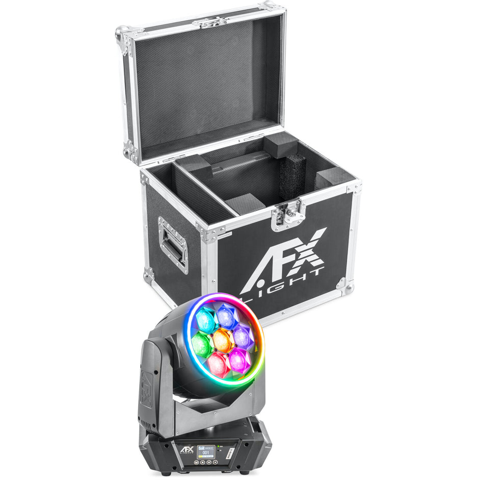 CABEZA WASH ZOOM CON EFECTO ANILLO 7 LED 60W RGBW CON UN FLIGHT CASE