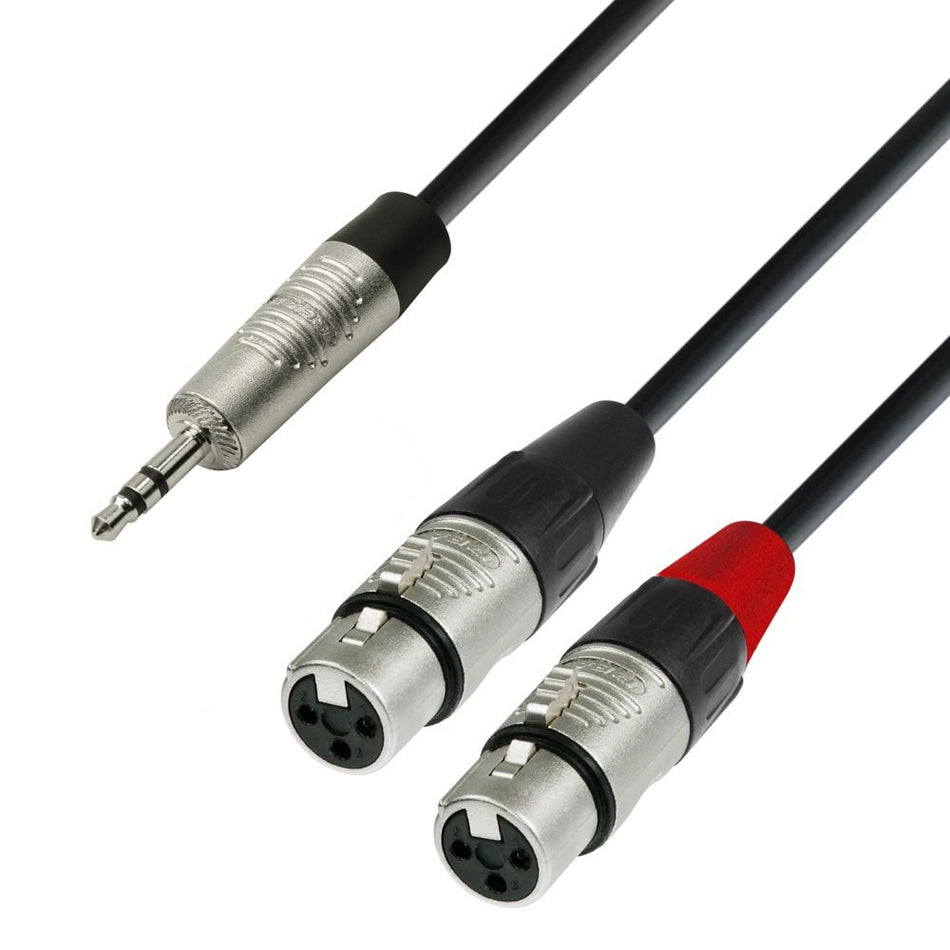 Adam Hall Cables 4 STAR YWFF 0300 - Y-Cable | Rean® 2 XLR Female x Minijack TRS | 3 m - Tempo Shop