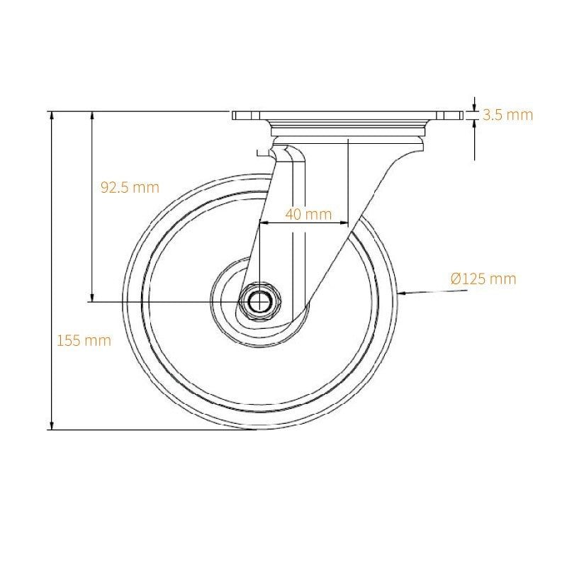 Admiral Rueda Giratoria Sin Freno 125mm Azul - Protección Total - Tempo Shop