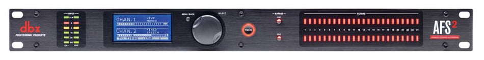 dbx AFS2 - Supresor avanzado de retroalimentación (AFS™) de 2 canales con LCD y 24 filtros por canal