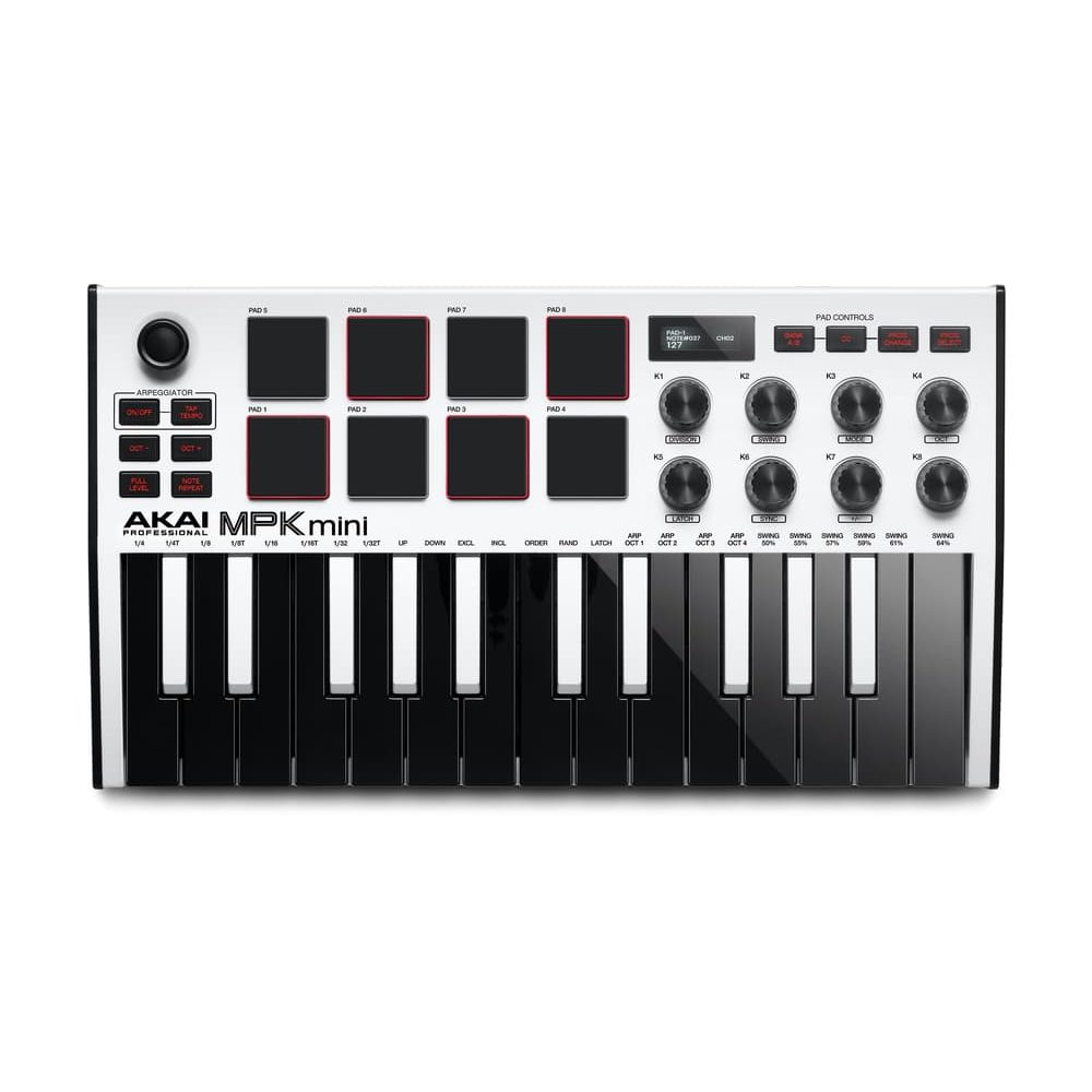 AKAI Professional MPK MINI MK3 - Controlador MIDI compacto en blanco - Tempo Shop