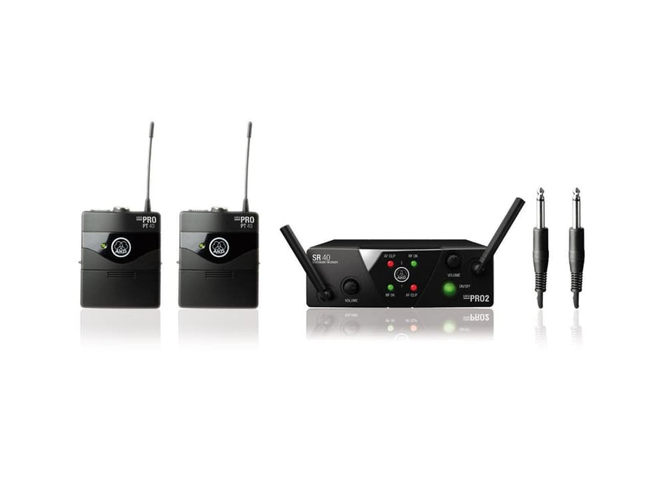 AKG WMS40 Mini2 Instrumental Dual US45A/C - Sistema inalámbrico UHF para instrumento con 2 petacas PT40 Mini y receptor SR40 Mini Dual