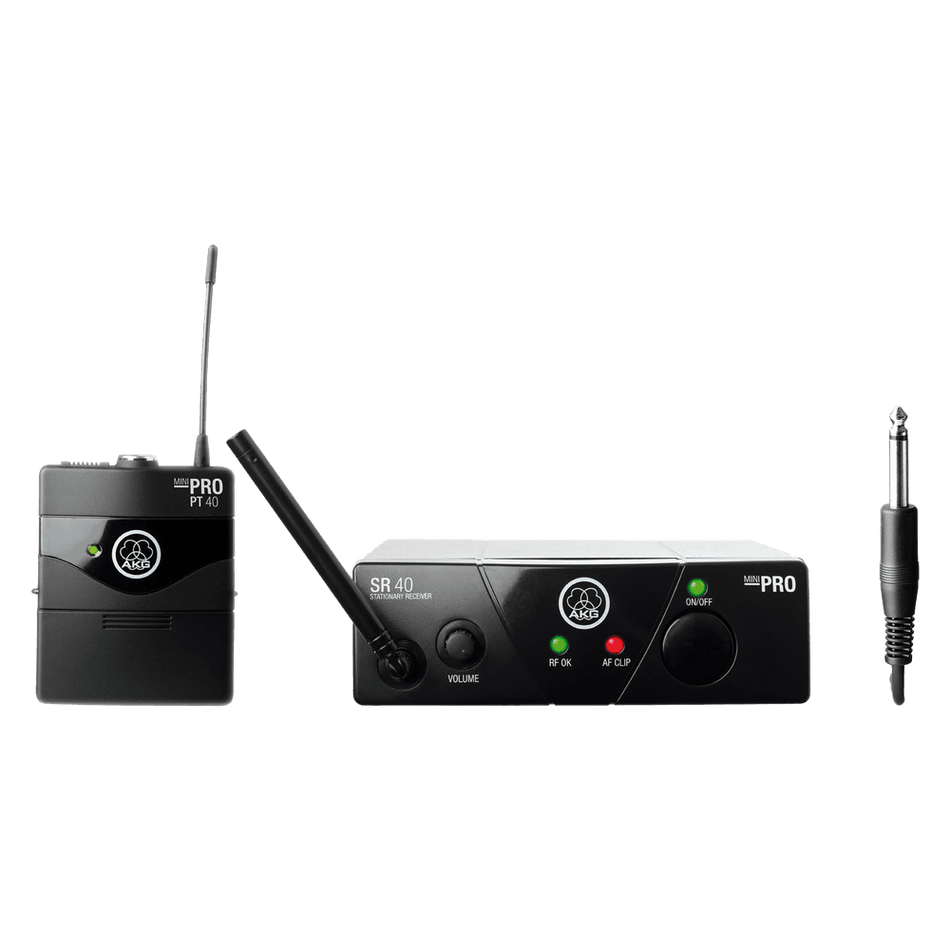 AKG WMS40 Mini Instrument Set ISM2 (WMS40MINSTRSETISM2) - Sistema inalámbrico UHF 864,375 MHz para guitarra/bajo con petaca PT40 Mini y receptor SR40 Mini