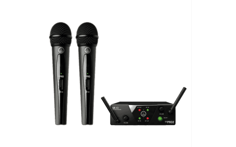 AKG WMS40 Mini2 Vocal Set US25B/D - Sistema inalámbrico UHF de 2 canales fijos con 2 micrófonos de mano HT40 Mini y receptor SR40 Mini Dual