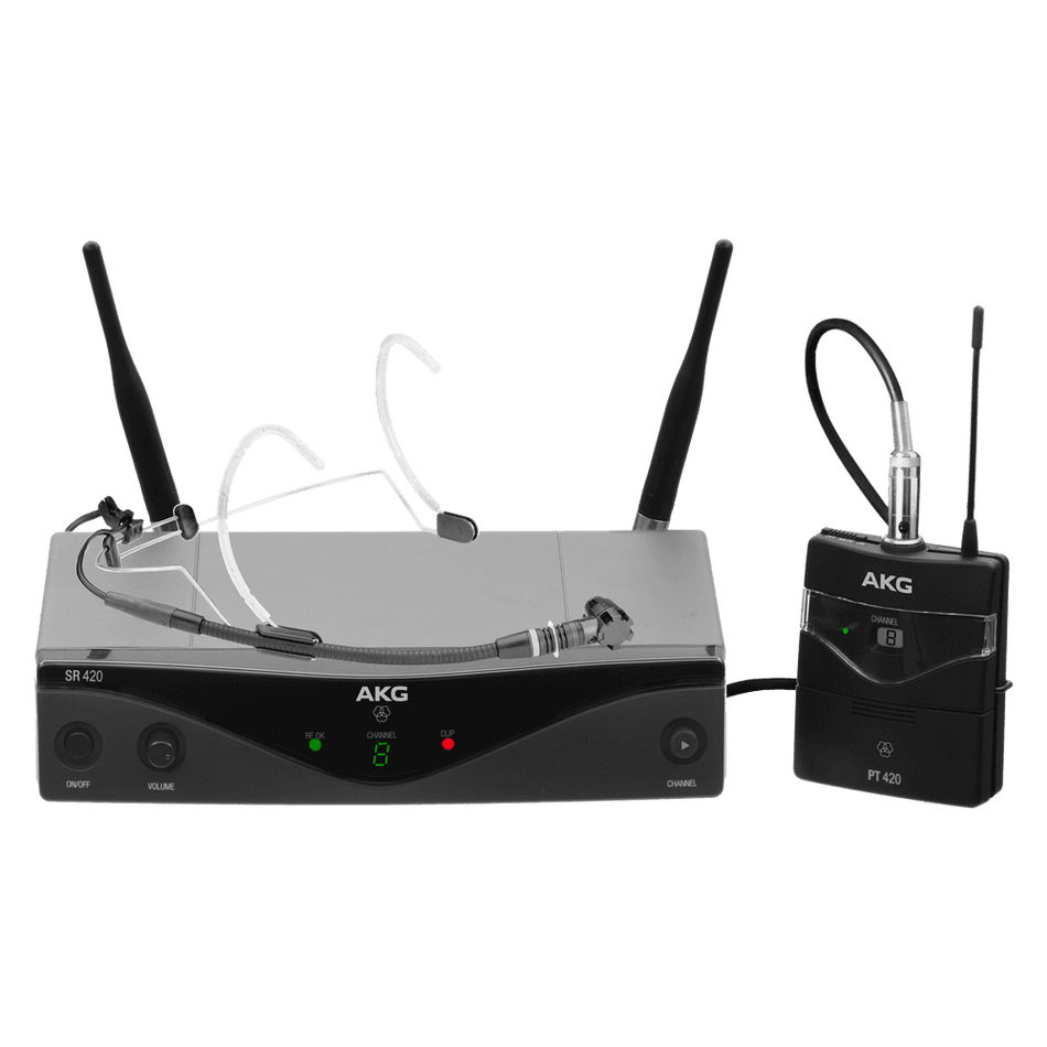 AKG WMS420HEADSETBDA - UHF Headworn Band A Wireless System with Beltpack, Headset Microphone, and Receiver