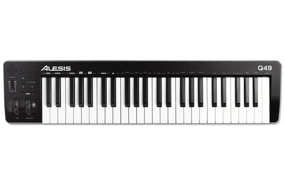 Alesis Q49 MKII – Controlador USB-MIDI de 49 teclas con botones de transporte, ruedas Pitch/Mod y software incluido